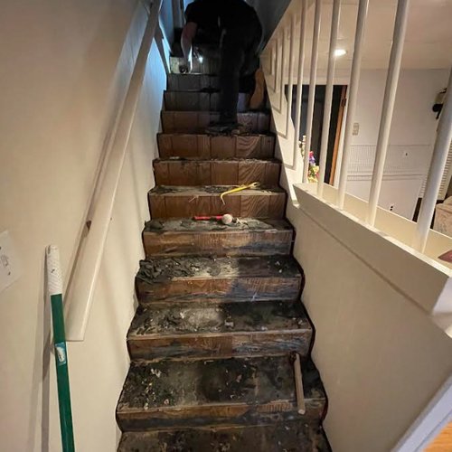 Before and after stair flooring AFCP Flooring in Milford CT and New York